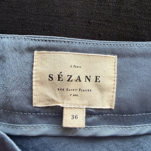 Sezane Sandy Midi Skirt Womens Size 36 US 4 Ice Blue Satin Minimalist Parisian - Picture 6 of 11